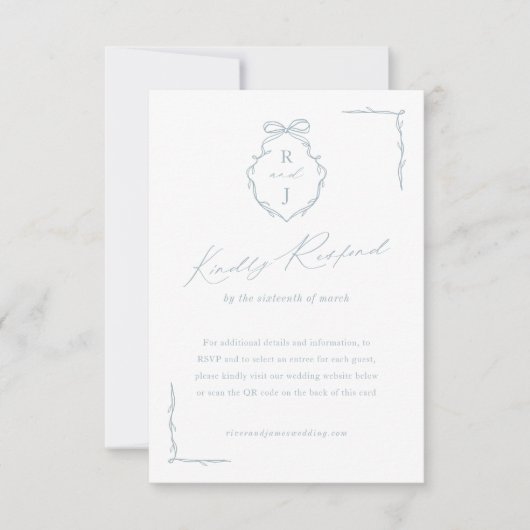 Hand Getrokken Boog & Lint Monogram Crest Wedding RSVP Kaartje (Voorkant)