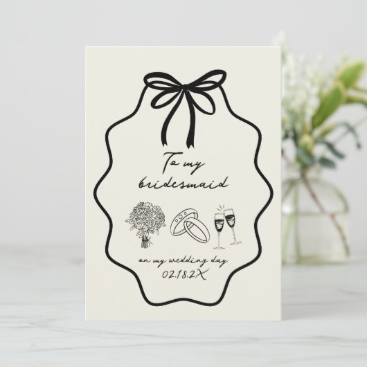 Hand getrokken boog naar mijn bruidsmeisje op mijn kaart (Staand voorkant)