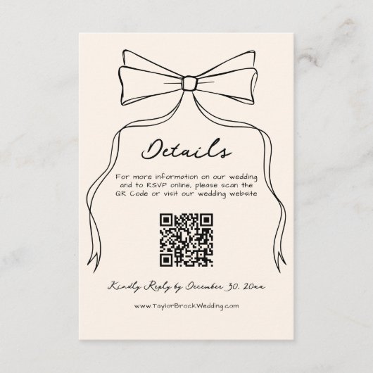 Hand getrokken boog oud geld bruiloft details QR-c Informatiekaartje (Voorkant)