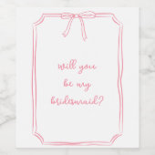 Hand getrokken boog roze bruidsmeisje voorstel wijn etiket (Enkel label)