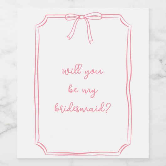 Hand getrokken boog roze bruidsmeisje voorstel wijn etiket (Enkel label)