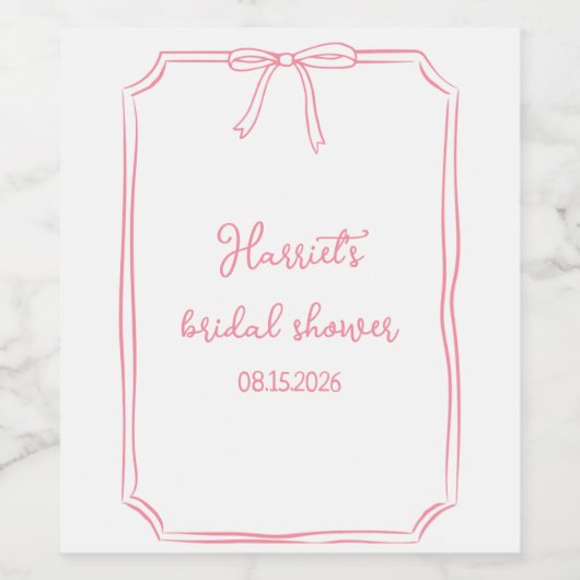 Hand getrokken boog roze Girly Schattige Chic Vrij Wijn Etiket (Enkel label)