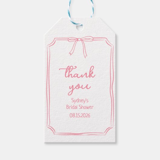 Hand getrokken boog roze Vrijgezellenfeest dank u Cadeaulabel (Voorkant)