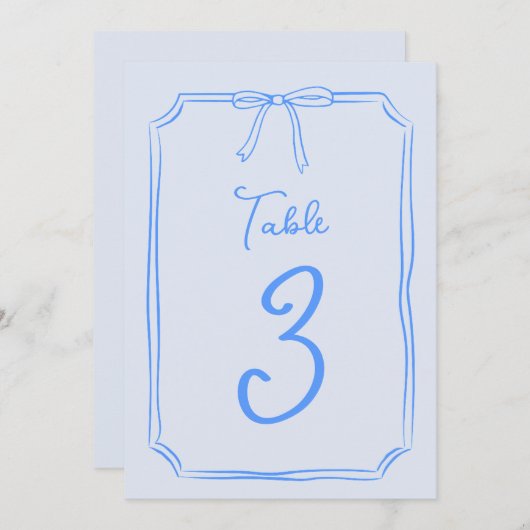 Hand getrokken boog Schattige Coquette blauw tafel (Voorkant / Achterkant)