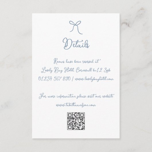 Hand getrokken boog stoffig blauw bruiloft details informatiekaartje (Voorkant)