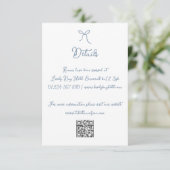 Hand getrokken boog stoffig blauw bruiloft details informatiekaartje (Staand voorkant)