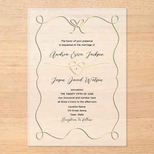 Hand getrokken boog transparante bruiloft acryl uitnodigingen (Voorkant)