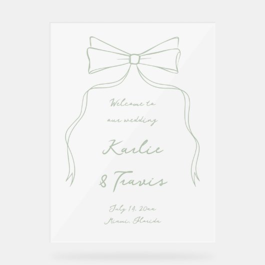 Hand getrokken boog wit en groene bruiloft welkom acryl bord (Voorkant)