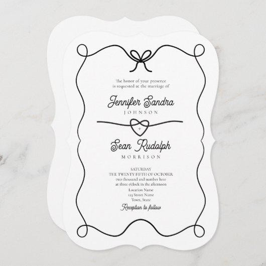 Hand getrokken boog zwart en wit bruiloft uitnodig kaart (Voorkant / Achterkant)