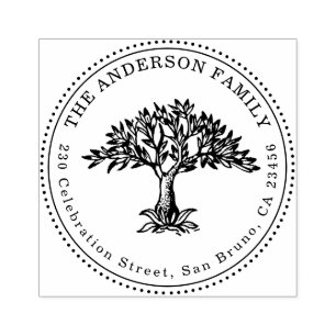 Hand getrokken boom familienaam & rond retouradres rubberstempel