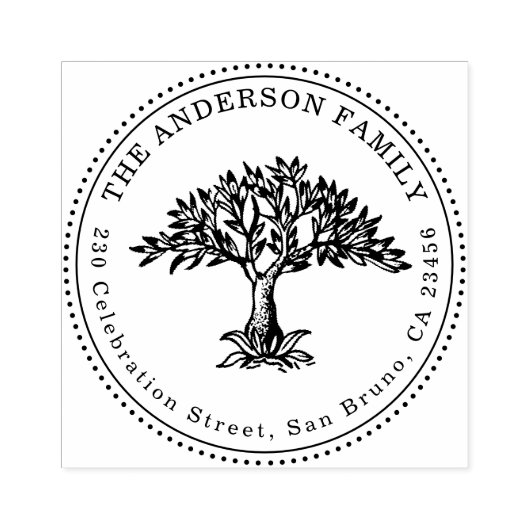 Hand getrokken boom familienaam & rond retouradres rubberstempel (Afrduk)