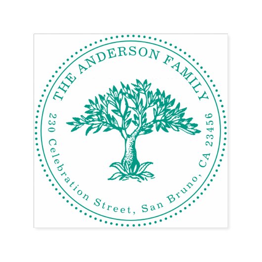 Hand getrokken boom familienaam & rond retouradres  zelfinktende stempel (Design)