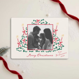 Hand getrokken boom met kaarsen vakantie fotokaart feestdagenkaart
