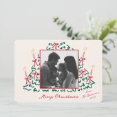 Hand getrokken boom met kaarsen vakantie fotokaart feestdagenkaart (Staand voorkant)