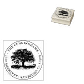 Hand getrokken boom rond familienaam & retouradres rubberstempel (Gestempeld)
