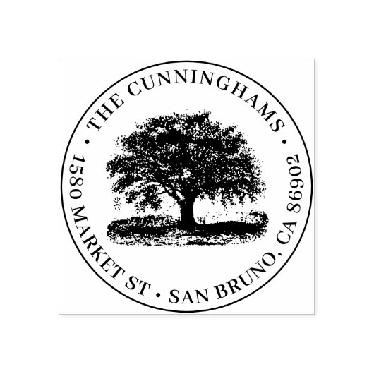 Hand getrokken boom rond familienaam & retouradres rubberstempel (Afrduk)