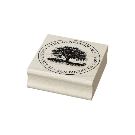 Hand getrokken boom rond familienaam & retouradres rubberstempel (Stempel)