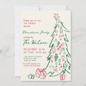 Hand getrokken boom rood groen kerstfeest kaart (Voorkant)