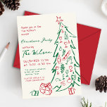Hand getrokken boom rood groen kerstfeest kaart<br><div class="desc">hand tekenen kerstboom rood groen kerstfeest uitnodiging,  grillige  geïnspireerde kerst charcuterie,  cocktails,  eigenzinnige hand getekende boom & geschenken,  handgeschreven</div>