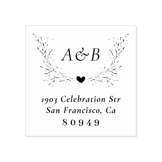 Hand-getrokken botanische bruiloft retouradres rubberstempel (Afrduk)