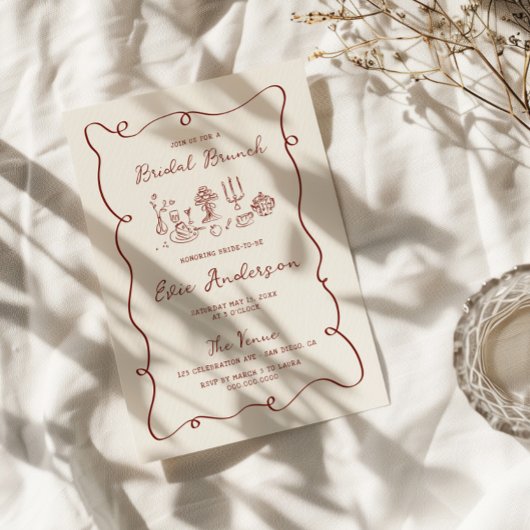 Hand getrokken Bourgogne Bruids Brunch Kaart