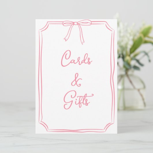 Hand getrokken Bow Coquette Roze Kaarten en cadeau (Staand voorkant)