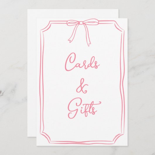 Hand getrokken Bow Coquette Roze Kaarten en cadeau (Voorkant / Achterkant)