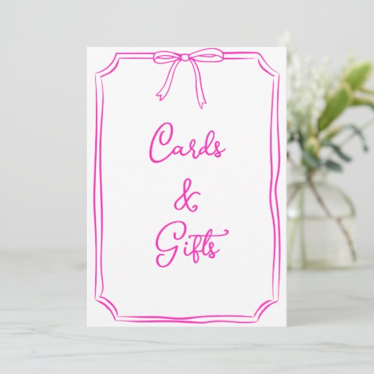 Hand getrokken Bow Coquette Roze Kaarten en cadeau (Staand voorkant)