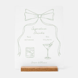 Hand Getrokken Bow Groene Handtekening Drinken Huw Acryl Bord