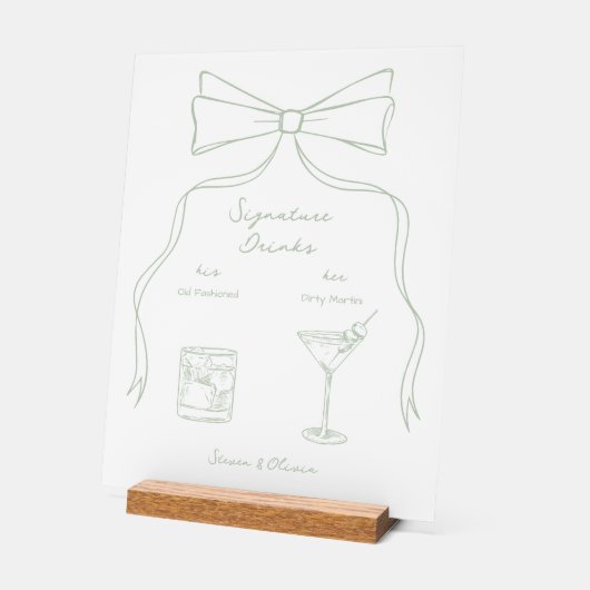 Hand Getrokken Bow Groene Handtekening Drinken Huw Acryl Bord (Hoek)