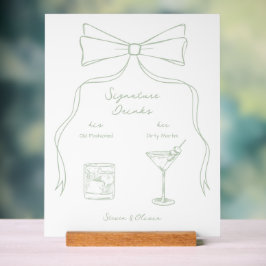 Hand Getrokken Bow Groene Handtekening Drinken Huw Acryl Bord