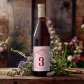 Hand getrokken Bow ROZE & RODE Tafel Nummer Trouwe Wijn Etiket