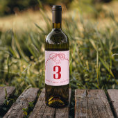 Hand getrokken Bow ROZE & RODE Tafel Nummer Trouwe Wijn Etiket