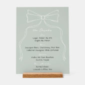 Hand getrokken Bow Sage Green Wedding Bar Drink Me Acryl Bord (Voorkant)