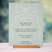 Hand getrokken Bow Sage Green Wedding Bar Drink Me Acryl Bord (Neutraal)