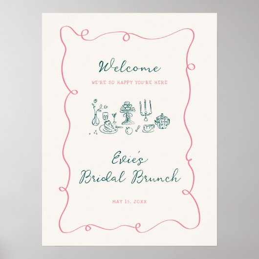 Hand getrokken Bridal Brunch Welkomstbord Poster (Voorkant)
