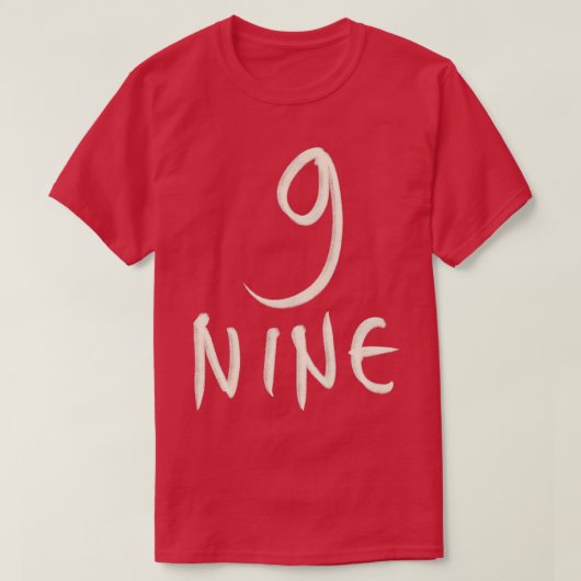 Hand getrokken brief nummer 9 negen t-shirt (Design voorkant)