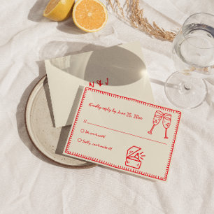 Hand getrokken Bright  Unique Quirky Wedding RSVP Kaartje