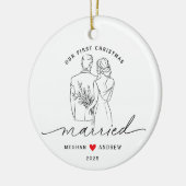 Hand getrokken bruid & bruidegom bruiloft keramisch ornament (Links)