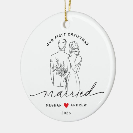 Hand getrokken bruid & bruidegom bruiloft keramisch ornament (Links)