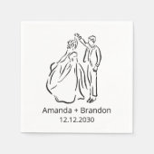 Hand getrokken bruid bruidegom dansen bruiloft servet (Voorkant)