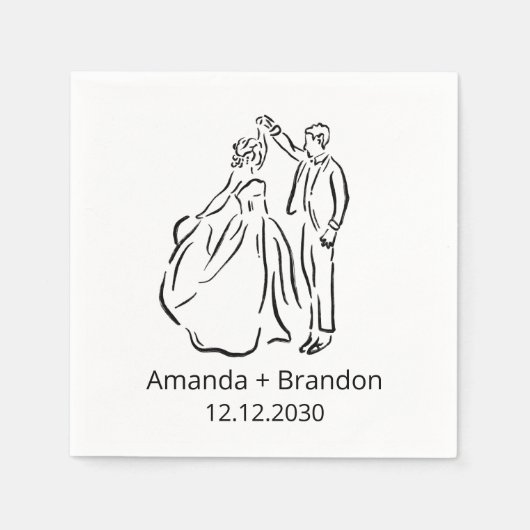 Hand getrokken bruid bruidegom dansen bruiloft servet (Voorkant)