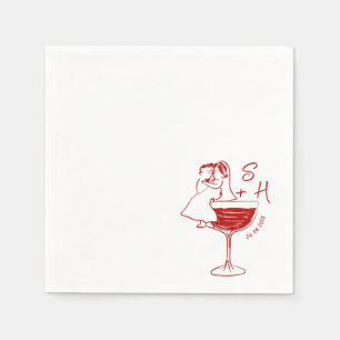 Hand getrokken bruid en bruidegom cocktail bruilof servet
