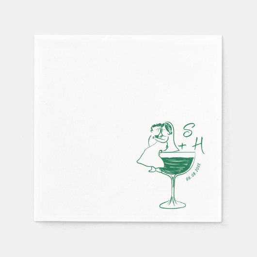 Hand getrokken bruid en bruidegom cocktail bruilof servet (Voorkant)