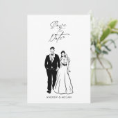 Hand getrokken bruid en bruidegom save the date (Staand voorkant)