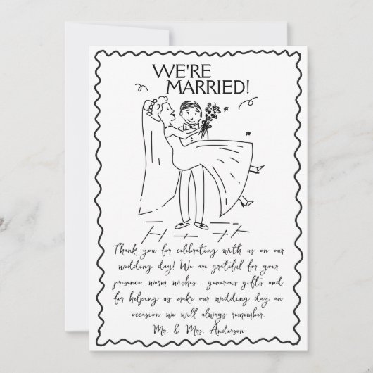 Hand getrokken bruid en bruidegom Scribble Script  Bedankkaart (Voorkant)