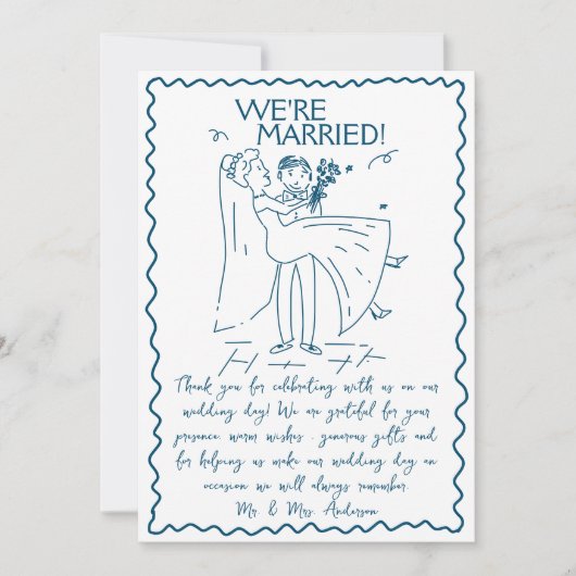 Hand getrokken bruid en bruidegom Scribble Script Bedankkaart (Voorkant)