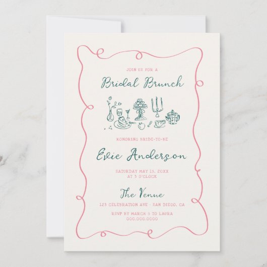 Hand getrokken bruids brunch kaart (Voorkant)