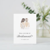 Hand getrokken bruidsmeisje voorstel Briefkaart (Staand voorkant)