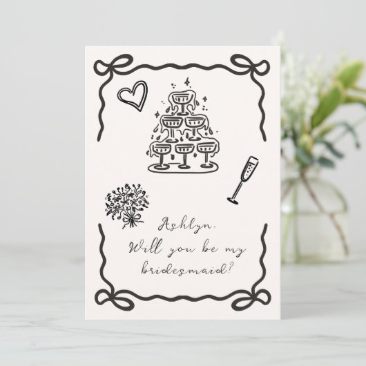 Hand getrokken bruidsmeisjes voorstel Kaart voor b (Staand voorkant)